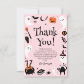 Roze Sinaasappel Little Boo Halloween Baby shower Bedankkaart (Voorkant)