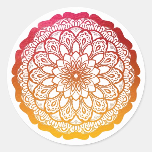 roze sinaasappel mandala ronde sticker (Voorkant)