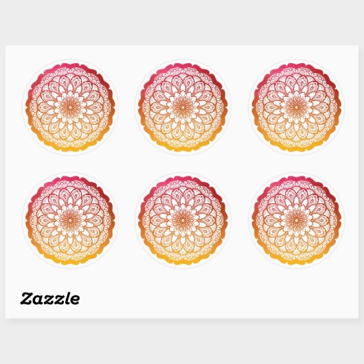 roze sinaasappel mandala ronde sticker (Vel)
