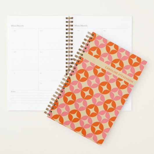 Roze Sinaasappel Mid Mod Geometrisch Gepersonalise Planner (Display)