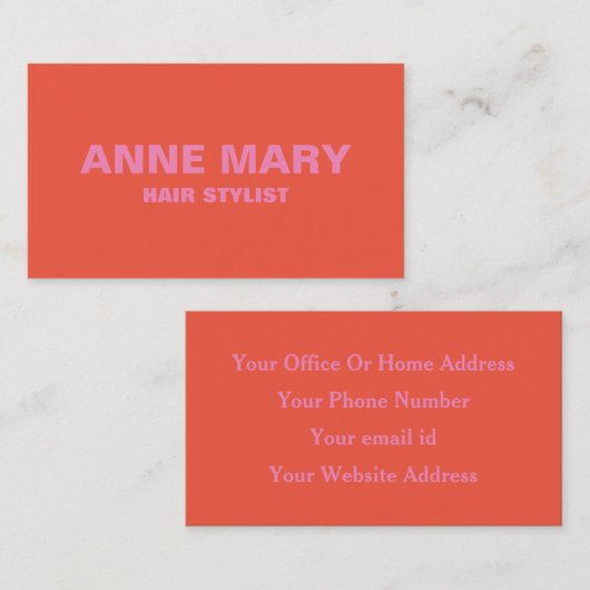 Roze Sinaasappel Modern Bold Bright Hair Stylist S Visitekaartje (Voorkant / Achterkant)
