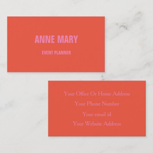 Roze Sinaasappel Modern Bold Helder Kleurrijk Eenv Visitekaartje (Voorkant / Achterkant)