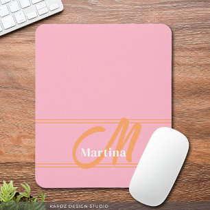 Roze Sinaasappel Modern Monogram Initiaal Muismat