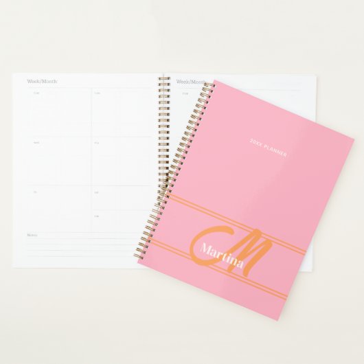 Roze Sinaasappel Modern Monogram Wekelijks Planner (Display)