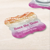 Roze Sinaasappel Ombre Lesbische Bruiloft Save the Kartonnen Onderzetters (Gekanteld)