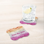 Roze Sinaasappel Ombre Lesbische Bruiloft Save the Kartonnen Onderzetters (Insitu)