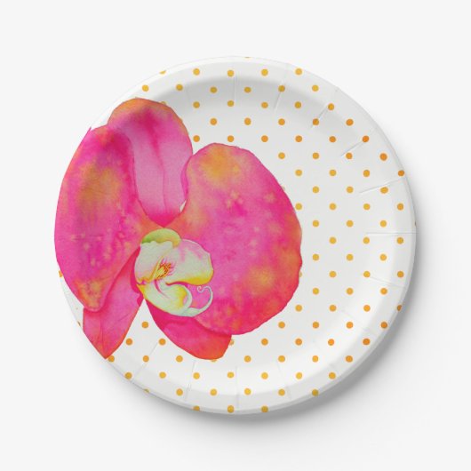 Roze sinaasappel Orchidee waterverf schilderij Papieren Bordje (Voorkant)