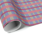 Roze Sinaasappel Paarse Goud Plaid Moderne Kerst Cadeaupapier (Rol Hoek)