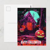 Roze Sinaasappel Paarse spookhuis Halloween Huis Briefkaart (Voorkant / Achterkant)