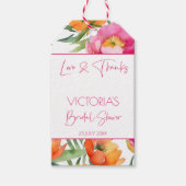 Roze sinaasappel pioenen elegant vrijgezellenfeest cadeaulabel (Voorkant)