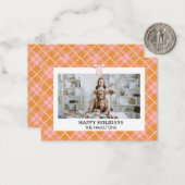 Roze Sinaasappel Plaid Bow Foto Kerst Kaart Notitiekaartje (Voorkant / Achterkant in situ)