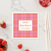 Roze Sinaasappel Plaid Gingham Baby shower Servet (Insitu)