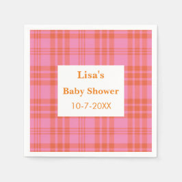 Roze Sinaasappel Plaid Gingham Baby shower Servet