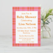 Roze Sinaasappel Plaid Gingham Geruite Baby shower Kaart (Staand voorkant)