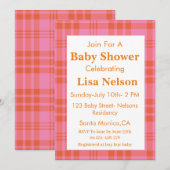 Roze Sinaasappel Plaid Gingham Geruite Baby shower Kaart (Voorkant / Achterkant)