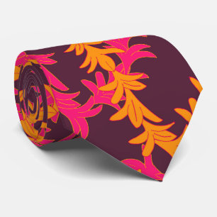 Roze Sinaasappel Plumeria Pattern Beach Wedding Stropdas