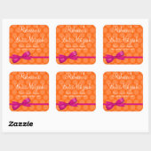 Roze Sinaasappel Polka Dot Gedrukt Bow Bat Mitzvah Vierkante Sticker (Vel)