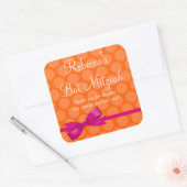 Roze Sinaasappel Polka Dot Gedrukt Bow Bat Mitzvah Vierkante Sticker (Envelop)