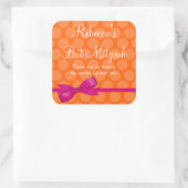 Roze Sinaasappel Polka Dot Gedrukt Bow Bat Mitzvah Vierkante Sticker (Tas)