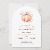 Roze Sinaasappel pompoen boog meisje eerste verjaa Kaart (Voorkant)