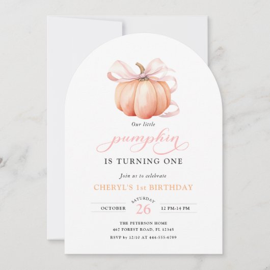 Roze Sinaasappel pompoen boog meisje eerste verjaa Kaart (Voorkant)