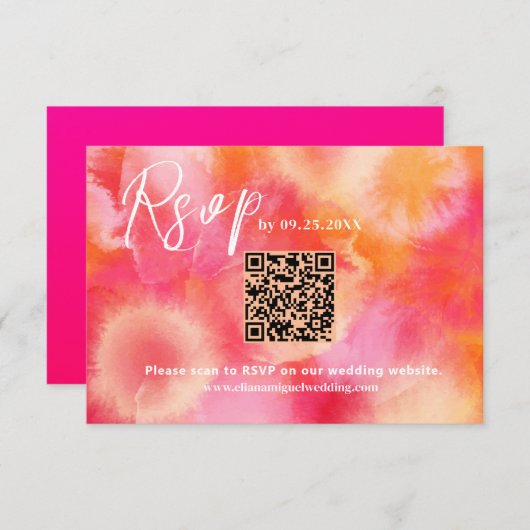 Roze sinaasappel QR Code Response Kaart bruiloft R (Voorkant / Achterkant)