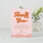 Roze Sinaasappel Retro70s bruiloft bedankje Kaart (Staand voorkant)