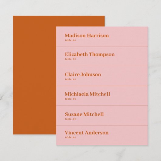 Roze Sinaasappel Retro 70s Trouwplaats Kaart DIY (Voorkant / Achterkant)