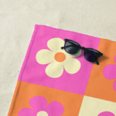 Roze & Sinaasappel Retro Bloemen BOHO Chic Bloemen Strandlaken (In situ)