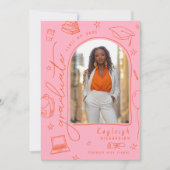 Roze Sinaasappel Retro Foto Afstuderen Aankondigin Aankondiging (Voorkant)