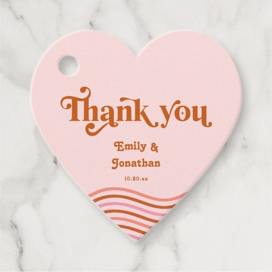 Roze Sinaasappel Retro Groovy Disco Bruiloft Bedankjes Labels (Voorkant)