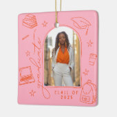 Roze Sinaasappel Retro Hand getekende foto Afstude Keramisch Ornament (Links)