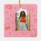 Roze Sinaasappel Retro Hand getekende foto Afstude Keramisch Ornament (Voorkant)