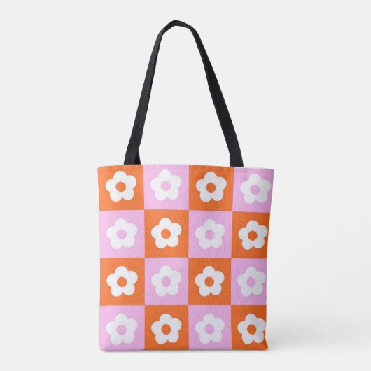 Roze Sinaasappel Retro Illustrated Flower Schattig Tote Bag (Achterkant)