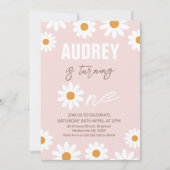 Roze Sinaasappel Retro Meisjes Daisy 1e Verjaardag Kaart (Voorkant)