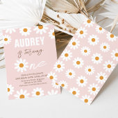 Roze Sinaasappel Retro Meisjes Daisy 1e Verjaardag Kaart