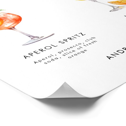 Roze Sinaasappel Signature Drinken Cocktail Trouwb Poster (Hoek)