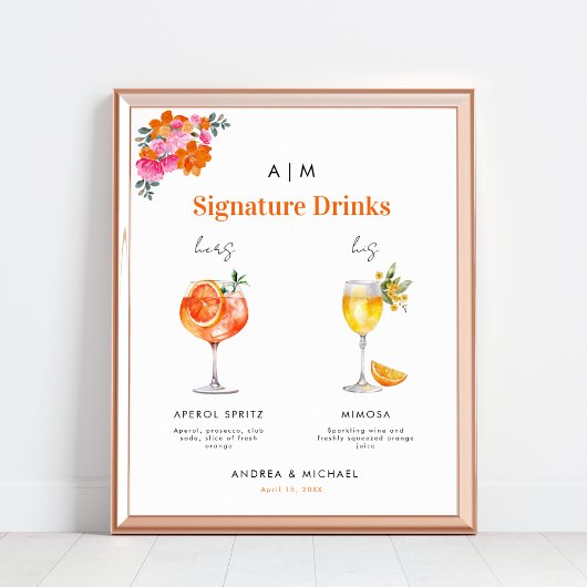 Roze Sinaasappel Signature Drinken Cocktail Trouwb Poster