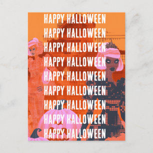 Roze Sinaasappel spookhuis Halloween Huis Briefkaart