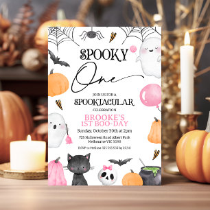 Roze Sinaasappel Spooky One Halloween 1st Birthday Kaart