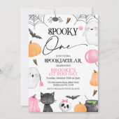 Roze Sinaasappel Spooky One Halloween 1st Birthday Kaart (Voorkant)