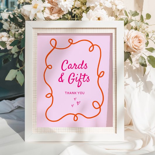 Roze Sinaasappel Squiggle Kaarten en geschenken Poster
