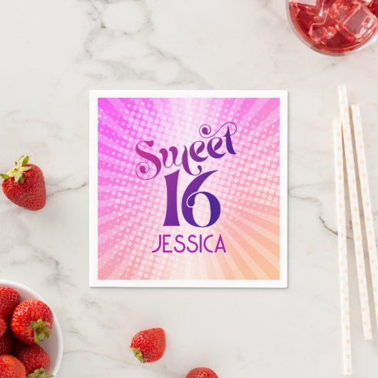 Roze Sinaasappel Sweet 16 Gradient Boho Retro Groo Servet (Insitu)
