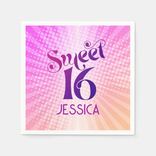 Roze Sinaasappel Sweet 16 Gradient Boho Retro Groo Servet (Voorkant)