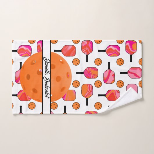 Roze Sinaasappel Swirl Pickleball Paddles Balls Cu Handdoek (Handdoek)