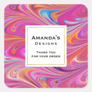 Roze Sinaasappel Swirls Abstract Dank u Business Vierkante Sticker