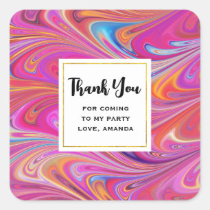 Roze Sinaasappel Swirls Abstract Design Party Dank Vierkante Sticker