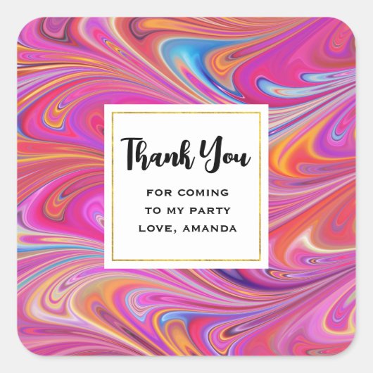 Roze Sinaasappel Swirls Abstract Design Party Dank Vierkante Sticker (Voorkant)