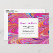 Roze Sinaasappel Swirls Abstract Design Save the D Uitnodiging Briefkaart (Voorkant / Achterkant)