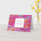 Roze Sinaasappel Swirls Abstract Design Verjaardag Kaart (Gele Bloem)